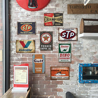 Juego de Letreros Metálicos Retro Vintage de Gasolina y Motosierra para Garaje, Decoración de Pared para Taller Mecánico, Decoración para Garaje o Taller