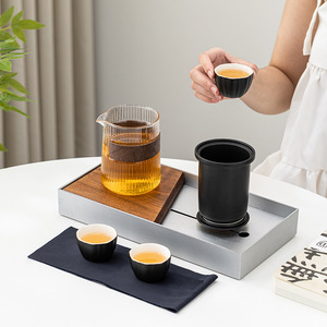 Three Stones Ceramic Travel Tea Set <b>One</b> Pot Three <b>Cups</b> Portable Holiday Gift for Outdoor Camping - Product Image 3
