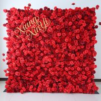Mur floral de mariage haut de gamme personnalisé, moderne et luxueux, avec fond en tissu à motif de roses rouges, production d'échantillons de cartes murales florales 5D décoratives