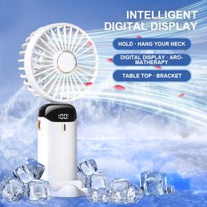 Ventilateur portable USB rechargeable à suspendre au cou, mini ventilateur de poche avec lumière, 5 vitesses, support de téléphone pliable, pour extérieur, hôtel, maison - Product Image 5