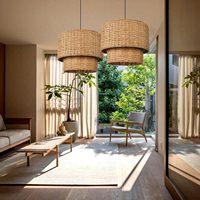 YULIN JIAFU Suspension tressée rustique moderne, abat-jour en rotin de style côtier, taille personnalisée, lustre vintage style ferme, éclairage suspendu