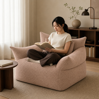Fauteuil pouf en vrac, fauteuil nid, scellé sous vide, confortable, adapté aux animaux domestiques, en tissu polyester rose noble avec coussin dorsal pour la lecture