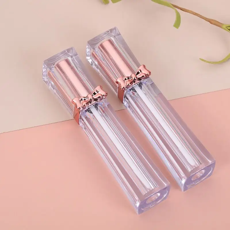 New Custom clear Square luxurious Lip Gloss Tube with Wand with rose gold bows on lid
