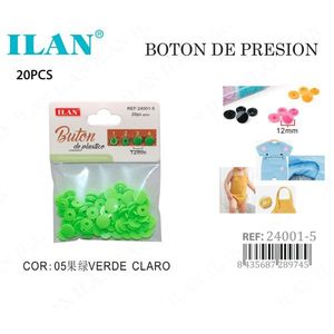 Pulsante a pressione Ilan da 12 mm in plastica verde chiaro, 20 pezzi per abbigliamento - Product Image 1
