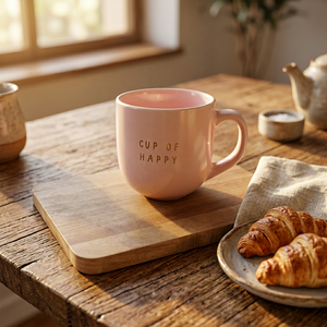 Elegante Taza de Café de Porcelana de 12 oz, Acabado Mate Rosa Suave, Apta para Microondas, Lavavajillas y Alimentos, Reutilizable, Diseño de Dibujos Animados - Product Image 1