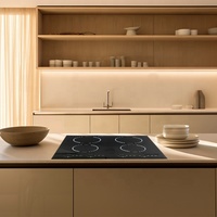 Table de cuisson électrique encastrable à 4 brûleurs avec commande tactile LED, double éléments chauffants, plaque vitrocéramique radiante