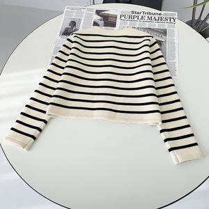 GX21143 Nouveau cardigan en tricot rayé à manches longues pour <span class=keywords><strong>femme</strong></span>, décontracté, printemps, automne, hiver, boutonné, à simple boutonnage, pulls pour femmes - Product Image 3