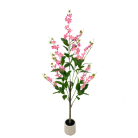 Arbre de jasmin artificiel suspendu de 1,5 m avec fleurs roses luxuriantes et feuillage vert en soie, avec pot noir, pour mariage et café