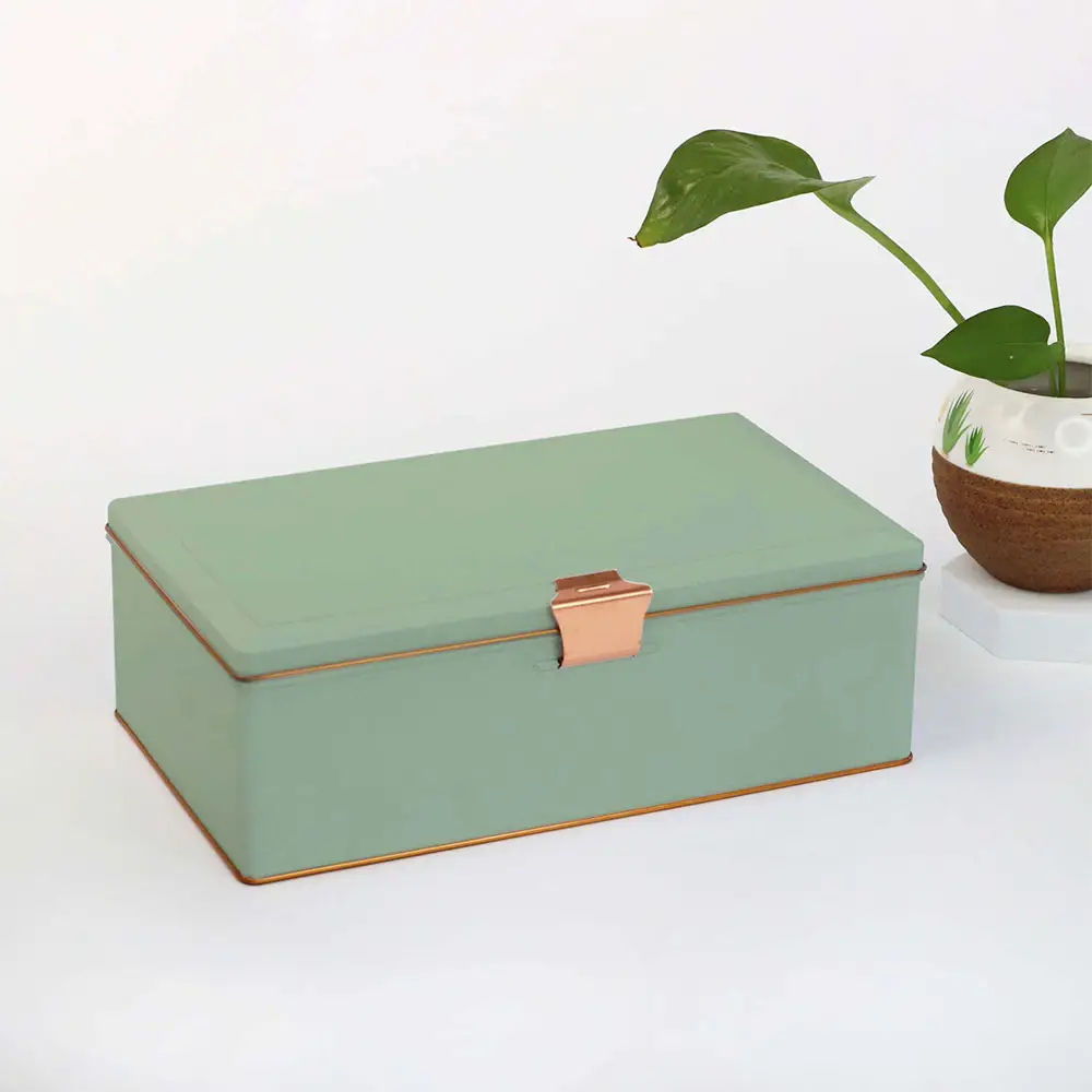 Boîtes en fer blanc vides gravées rectangulaires personnalisées de qualité alimentaire Boîtes cadeaux de rouleau d'oeufs de thé et café en vrac Emballage métallique à charnière en étain