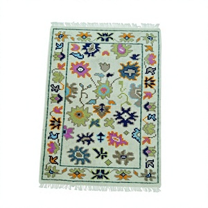Bohemian Knotted Weave Area <b>Rug</b>, Pink Floral Woven <b>Carpet</b> with Fringe for Living Room, Handmade Wool <b>Rug</b> oushak design <b>Carpet</b> - Product Image 1