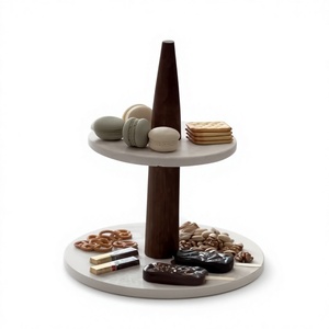 Support de service à deux niveaux en marbre de qualité supérieure, plateau décoratif pour desserts, support à gâteaux pour la maison, la table à manger, les fêtes, les buffets, la présentation de la restauration - Product Image 1