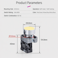 Interrupteur à bouton-poussoir plat en métal de 22 mm, série XB2, bouton-poussoir momentané, à réinitialisation automatique/autobloquant, contact auxiliaire NO NC