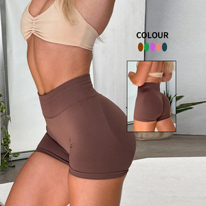 Venta al por mayor de alta cintura de malla transpirable Leggings Scrunch trasero de cintura ancha deportes Yoga pantalones cortos para las mujeres - Product Image 6