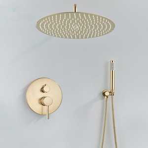 Ensemble de pommeau de <span class=keywords><strong>douche</strong></span> à eau froide et chaude à pulvérisation ronde dissimulée à une poignée montée en laiton doré - Product Image 1