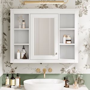 DB Modern <b>Wall</b> Mounted Bathroom <b>Storage</b> Cabinet 35'' X 27.5'' <b>Mirror</b> <b>Mirror</b> for Bathrooms - Product Image 1