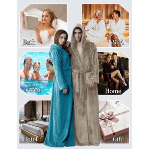 FOXA <b>Womens</b> Fuzzy Plush Long Hooded Robe Full Length Fleece Bathrobe Warm <b>Housecoat</b> With Kangaroo Pocket - Product Image 6