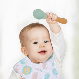 实心硅胶木柄餐具 婴儿训练喂食勺 儿童和幼儿儿童餐饮用品 - Product Image 4