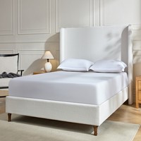 54 "cadre de lit rembourré d'hôtel moderne de haut riz blanc Chenille reine tête de lit Wingback pieds en bois massif support de cadre en métal