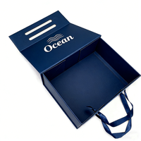 Boîte cadeau pliante avec poignée, en carton rigide, en papier bleu marine de luxe, impression personnalisée, grand couvercle magnétique