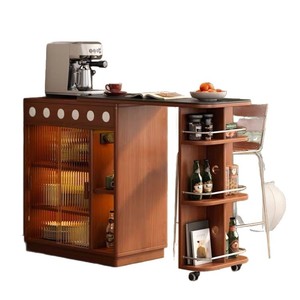 Bar Counter Solid Wood <b>Table</b> Integrated <b>Island</b> Storage Living Room Home Leisure Partition Retractable Sofa Side Cabinet - Product Image 5