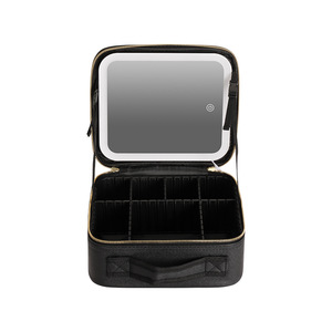 Trousse de maquillage lumineuse avec miroir LED, grande capacité, sac à cosmétiques professionnel pour le rangement à domicile, poignée souple, couleur unie - Product Image 3