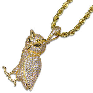 Hiphop 18K Gold Plated Iced Out Zircon <strong>Owl</strong> Pendant <strong>Necklace</strong> Blingbling Fashion Pendant <strong>Necklaces</strong> - Product Image 1