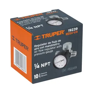 Medidor del regulador de presión de aire de rosca Truper 1/4 'NPT para uso industrial-para GLP helio argón CO2 acetileno latón reducción de presión - Product Image 2
