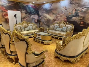 European Luxury Royal Hand Carved Upholstery Sectional <b>Sofa</b> Antique Gold Fabric Living Room Durable Comfort - Product Image 6