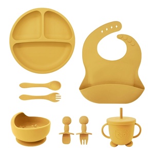 BPA Free Certified <b>8</b> Piece Dark Red Silicone <b>Dinnerware</b> <b>Set</b> <b>for</b> Kids Unbreakable Suction Bowls Dishwasher Safe - Product Image 2