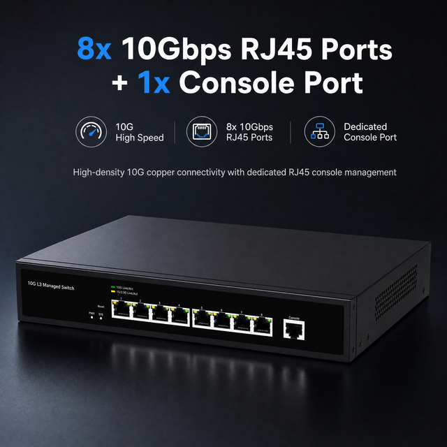 High Performance L3 Managed 10GbE Switch 8 Port 10GBASE T Network Switch With QOS VLAN LACP SNMP