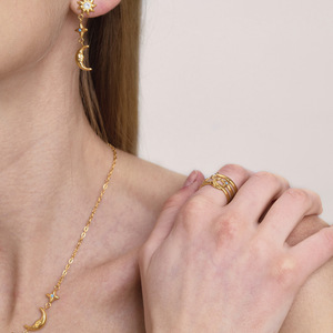 Sun Moon Zircon Stainless Steel <b>Open</b> <b>Ring</b> For Women Gift Jewelry - Product Image 3