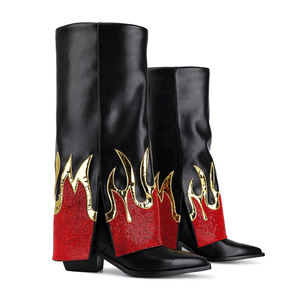 Stivali da Cowgirl WETKISS con Logo Personalizzato, Tacco Alto, Decorati con Strass, Stivali Alti al Ginocchio Pieghevoli, Stivali da Cowboy Scintillanti da Donna per Feste - Product Image 3