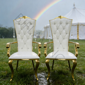 Chaises de banquet Bjflamingo, chaise de roi et de reine, chaise de mariage dorée bon marché, best-seller, accoudoirs en acier inoxydable doré, dossier souple - Product Image 3