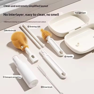 Produk Bayi Portabel Sikat Dua Sisi 6 in 1 Alat Pembersih Botol Silikon Bebas BPA Set Pembersih Botol Bayi untuk Perjalanan - Product Image 3