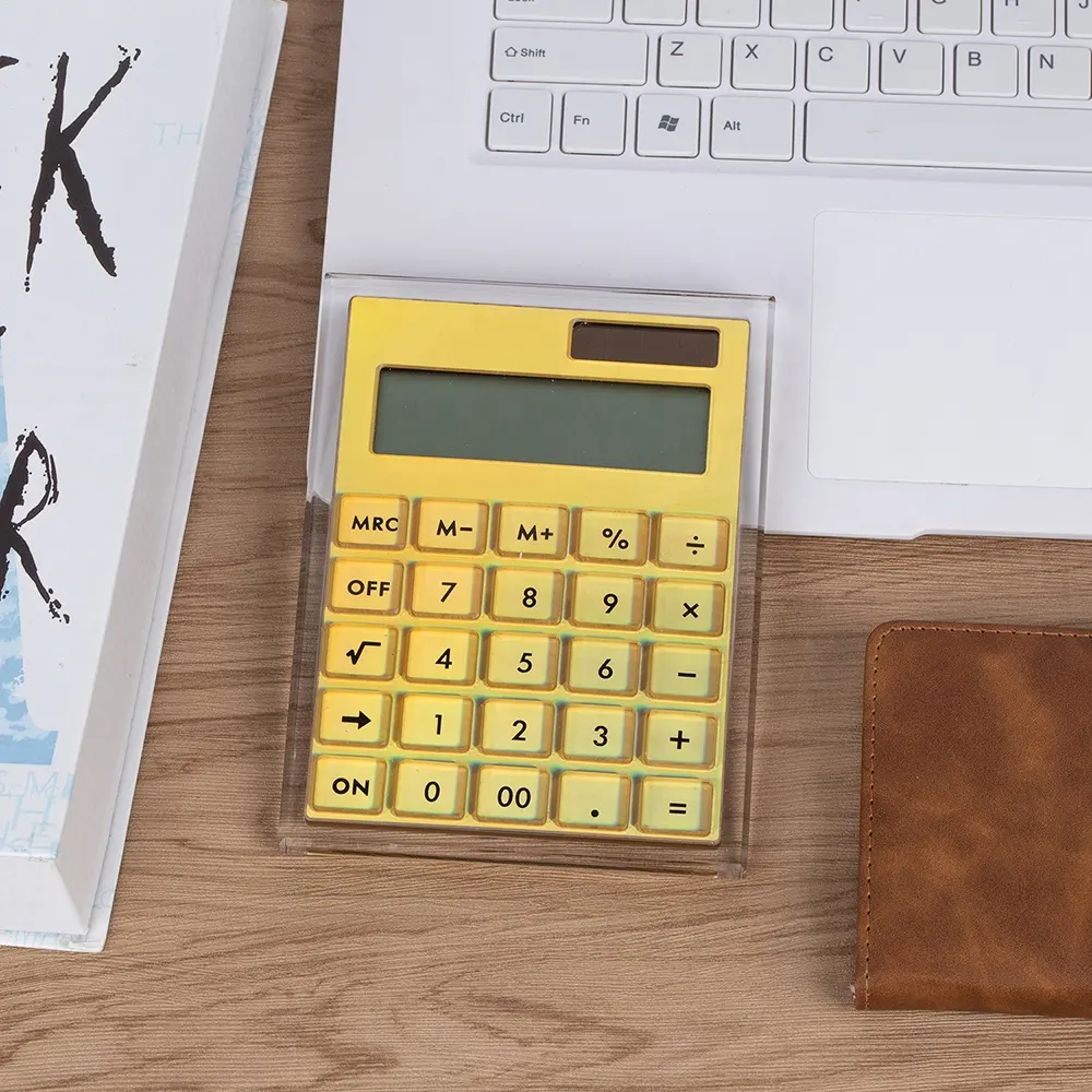 HUISEN-calculadora de acrílico transparente para oficina, de lujo, plata, rosa, azul, Morado, amarillo, dorado