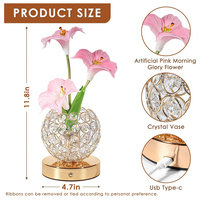 Lámpara de Mesa Glory Flower con Base de Cristal, 3 Colores, Luz Nocturna LED Regulable sin Escalonamientos, Recargable Tipo C, Control Táctil, Lámpara de Noche
