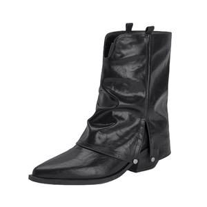 Nouvel arrivage de bottines classiques à bout pointu pour femmes bottines en cuir imperméables à enfiler talons épais bottes de requin amples pour femmes Botas - Product Image 1