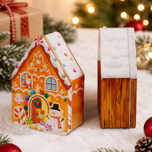 Boîte de rangement pour biscuits et bonbons en métal sur le thème de la petite maison de Noël, du <span class=keywords><strong>pain</strong></span> <span class=keywords><strong>d</strong></span>'épices et du bonhomme de neige, boîte de <span class=keywords><strong>d</strong></span>écoration de cadeau festif - Product Image 4