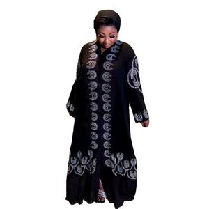 CCY murah gaun <span class=keywords><strong>Abaya</strong></span> berlian imitasi Muslim hitam ukuran besar gaun panjang wanita Afrika leher V - Product Image 1