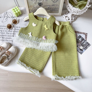 Ensemble deux pièces pour <span class=keywords><strong>bébé</strong></span> <span class=keywords><strong>fille</strong></span>, style princesse coréenne, printemps automne, nouveau, veste en maille occidentale, pantalon, fibre de polyester - Product Image 1