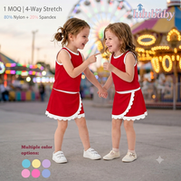 Ensemble de vêtements de sport pour enfants DH ODM avec bordure contrastée rouge, débardeur en nylon et spandex et jupe-culotte à volants, 2 pièces, style preppy