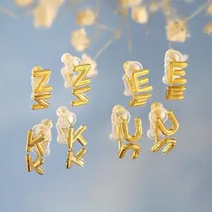 European And American Fashion Plated 18K Gold Initial Earrings A-Z 26 Light Luxury Plated Real Gold Earrings