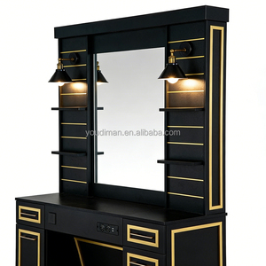 Illuminazione LED Nera e Oro per <span class=keywords><strong>Salone</strong></span> di <span class=keywords><strong>Bellezza</strong></span> e Parrucchiere con Cassetti e Ripiani per Specchi e Sedie da Barbiere - Product Image 5