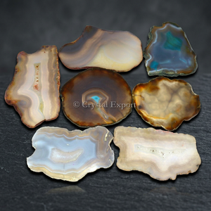 Tranches d'agate opalescentes de grande taille, traitées par rayonnement, de forme radiant cut, couleurs mélangées, 2,50-3,50 pouces - Product Image 3