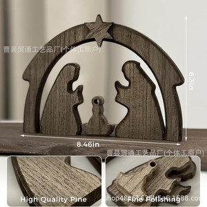 Escena de Natividad de Madera en Miniatura, Estatua Familiar, Decoración Navideña para Sala de Estar, Hogar, Chimenea, Diseño Tradicional de Pino - Product Image 5
