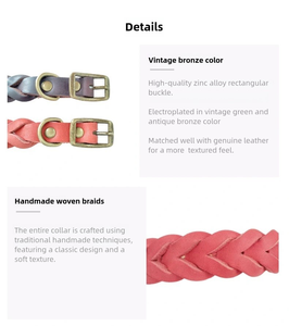 Raffy Pet Supplies Collar de perro hecho a mano de alta calidad Logotipo personalizado Cuero de vaca de grano superior Trenzas tejidas ajustables Perro sólido OEM - Product Image 5