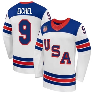 Camiseta de Hockey de EE. UU. para Hombre, Blanca, Azul Rey, Roja, Número 9 Eichel, en Relieve, de Poliéster, Manga Larga, Ropa Deportiva del Equipo de Hockey sobre Hielo de EE. UU. - Product Image 1