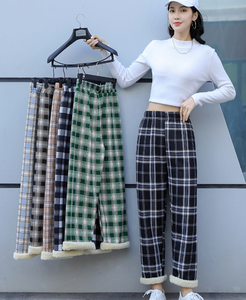 Nouveau <span class=keywords><strong>pantalon</strong></span> décontracté pour <span class=keywords><strong>femme</strong></span>, style taille haute, à carreaux, doublé polaire, épais et ample, coupe large, collection automne-hiver - Product Image 1
