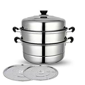 Vaporera de acero inoxidable de 2 niveles y 3 niveles, de gran capacidad, engrosada, para cocinar por inducción, para cocinar sopas al vapor - Product Image 4