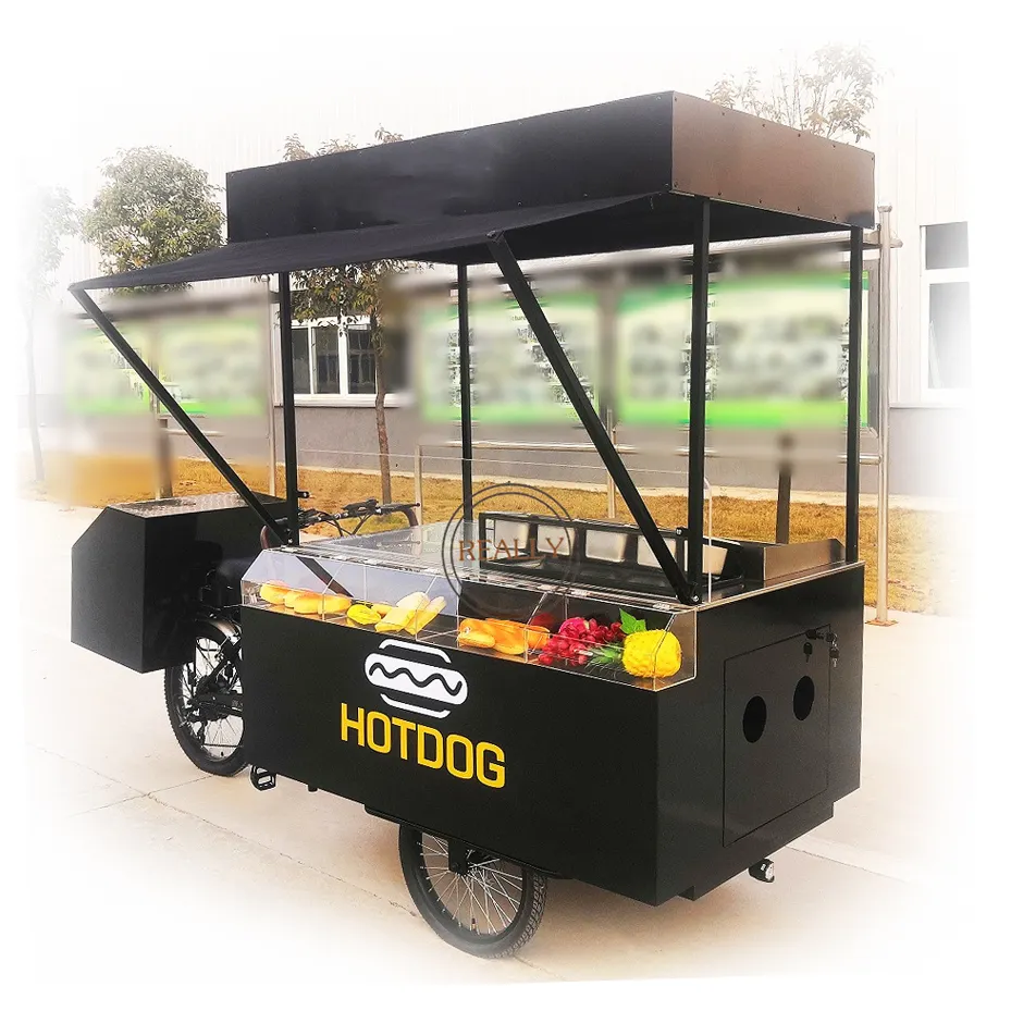 OEM commerciale Mobile distributore automatico carrello elettrico Hot Dog triciclo 3 ruote cibo Trike bici con frigorifero